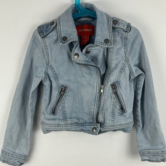 Joe Fresh Kids Jean Jacket Size S 6 Blue Denim Long Sleeve Cropped Double Brest - Picture 1 of 9
